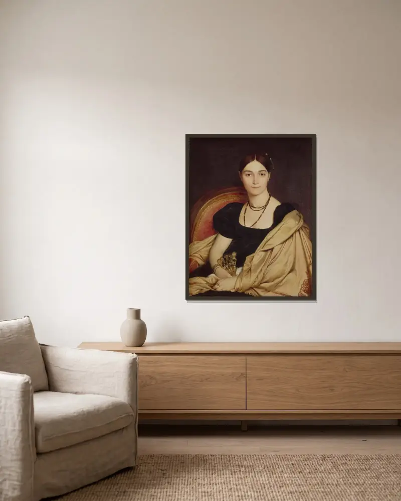 Portrait De Madame Duvaucey av Jean Auguste Dominique Ingres inramad på en vägg
