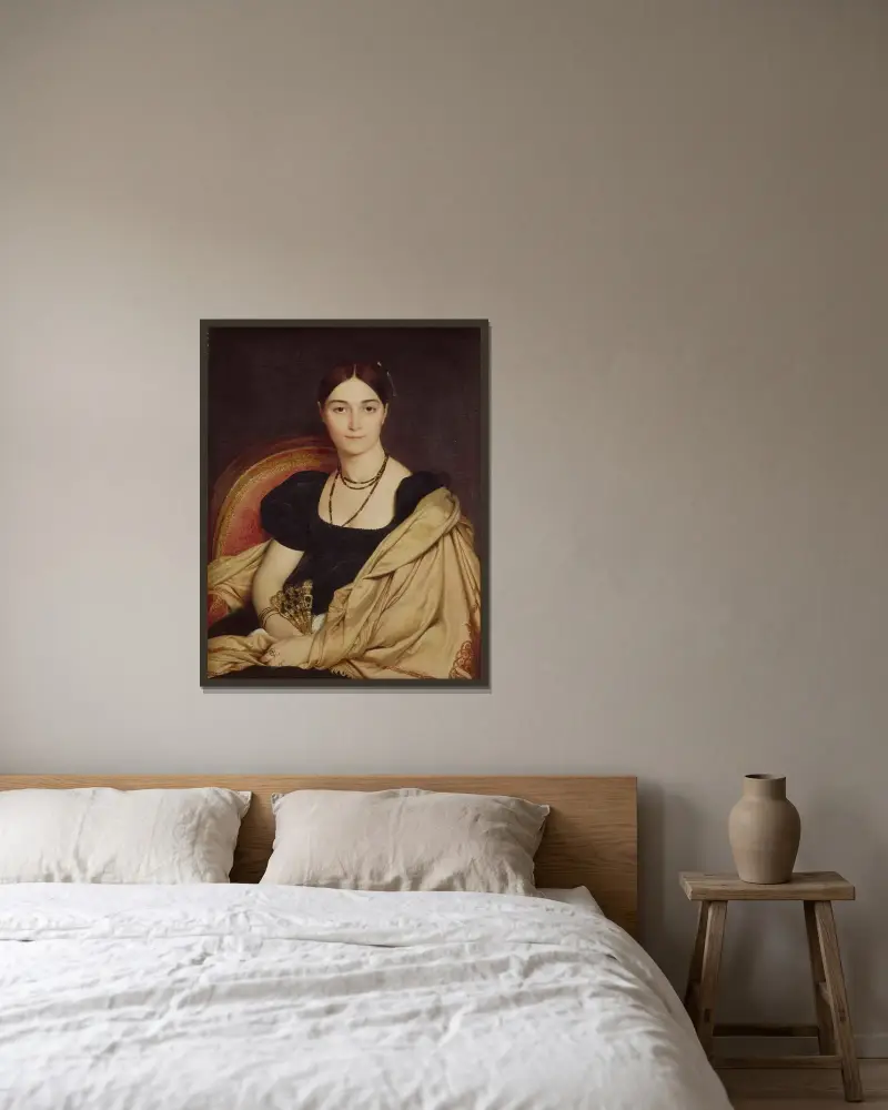 Portrait De Madame Duvaucey av Jean Auguste Dominique Ingres inramad på en vägg