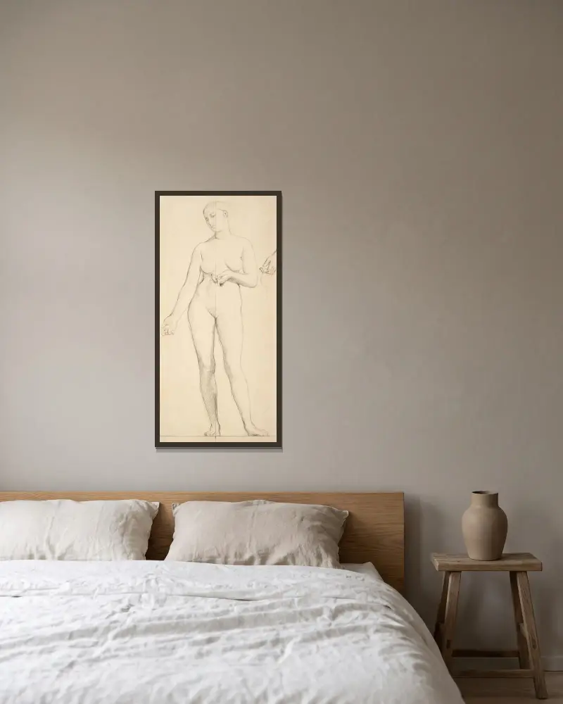 Standing Female Nude, Study for Saint Bathilde av Jean Auguste Dominique Ingres inramad på en vägg
