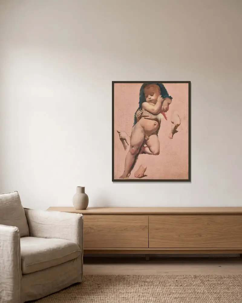 Study For The Christ Child Of The Vow Of Louis Xiii In Montauban Cathedral av Jean Auguste Dominique Ingres inramad på en vägg