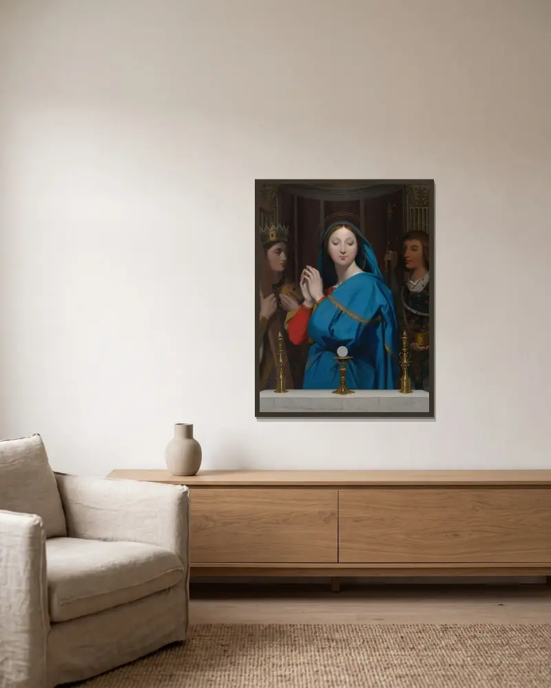 The Virgin Adoring the Host av Jean Auguste Dominique Ingres inramad på en vägg