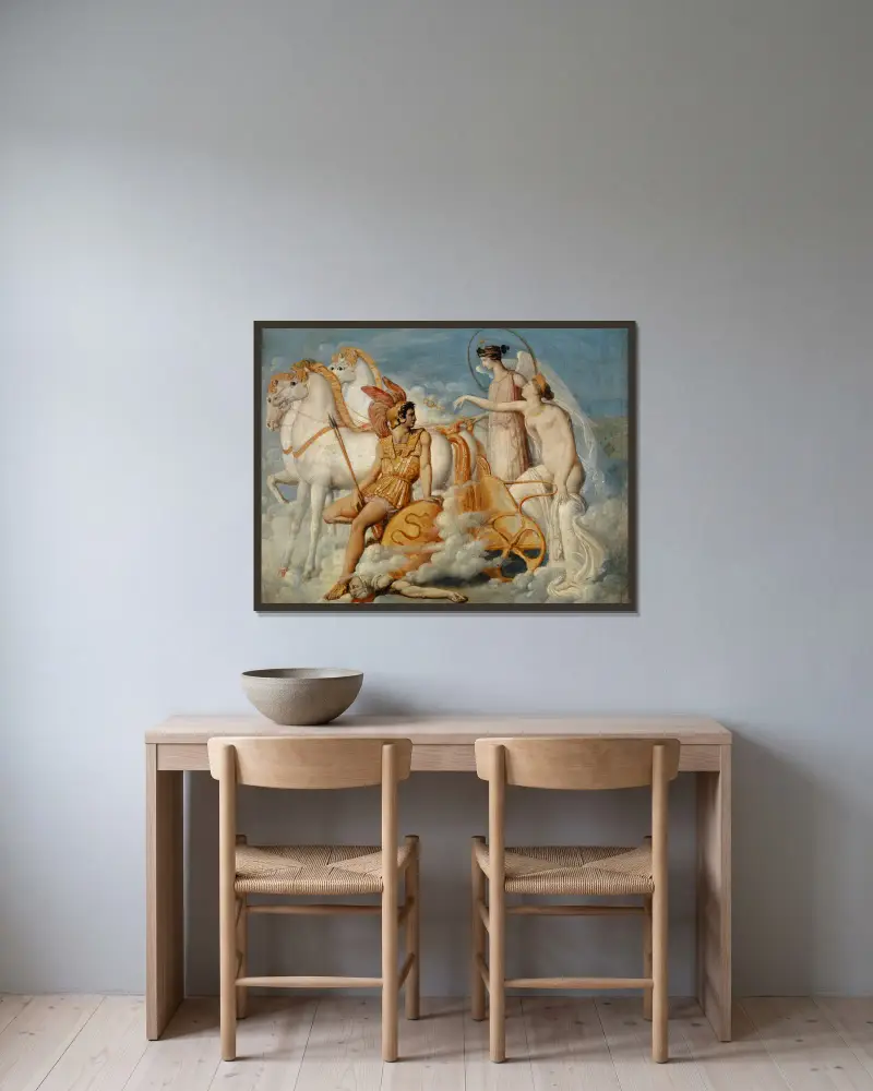 Venus, sårad av Diomedes, återvänder till Olympen av Jean Auguste Dominique Ingres inramad på en vägg