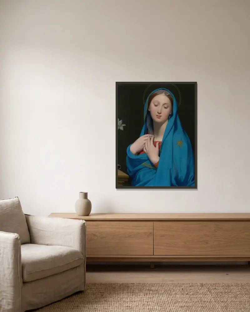 Virgin Of The Adoption av Jean Auguste Dominique Ingres inramad på en vägg