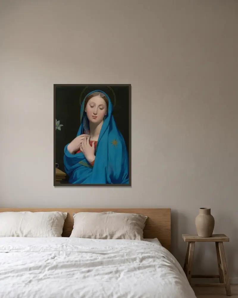 Virgin Of The Adoption av Jean Auguste Dominique Ingres inramad på en vägg
