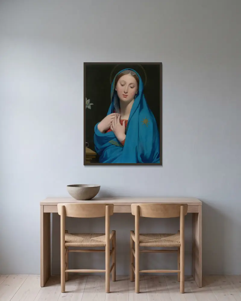 Virgin Of The Adoption av Jean Auguste Dominique Ingres inramad på en vägg