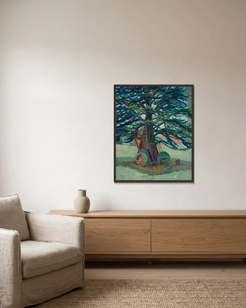 The Cedar Tree at Tidmarsh av Dora Carrington inramad på en vägg