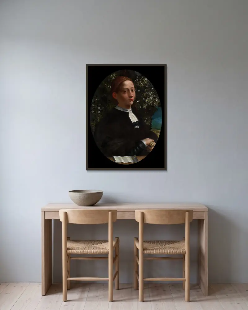 Lucrezia Borgia, hertiginna av Ferrara av Dosso Dossi inramad på en vägg