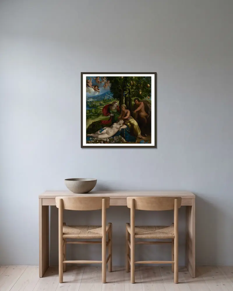 Mythologische Szene von Dosso Dossi gerahmt an einer Wand