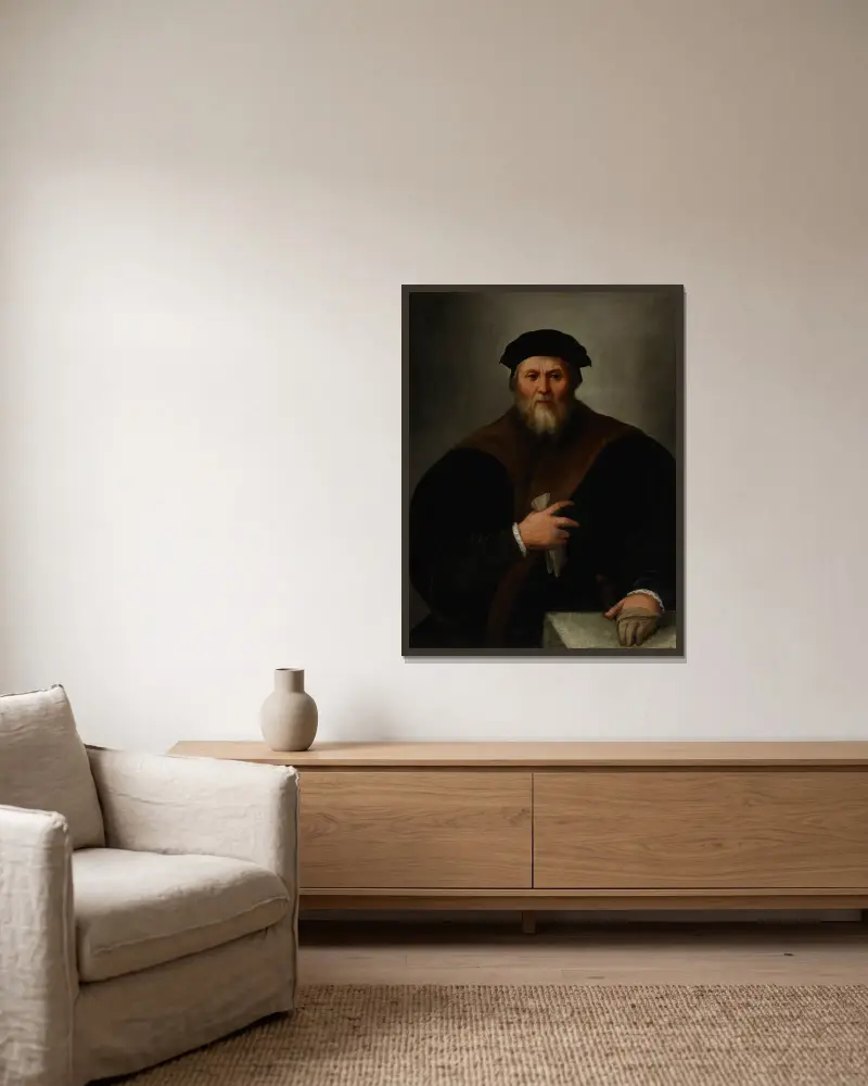 Portrait of a gentleman – nr 2 av Dosso Dossi inramad på en vägg