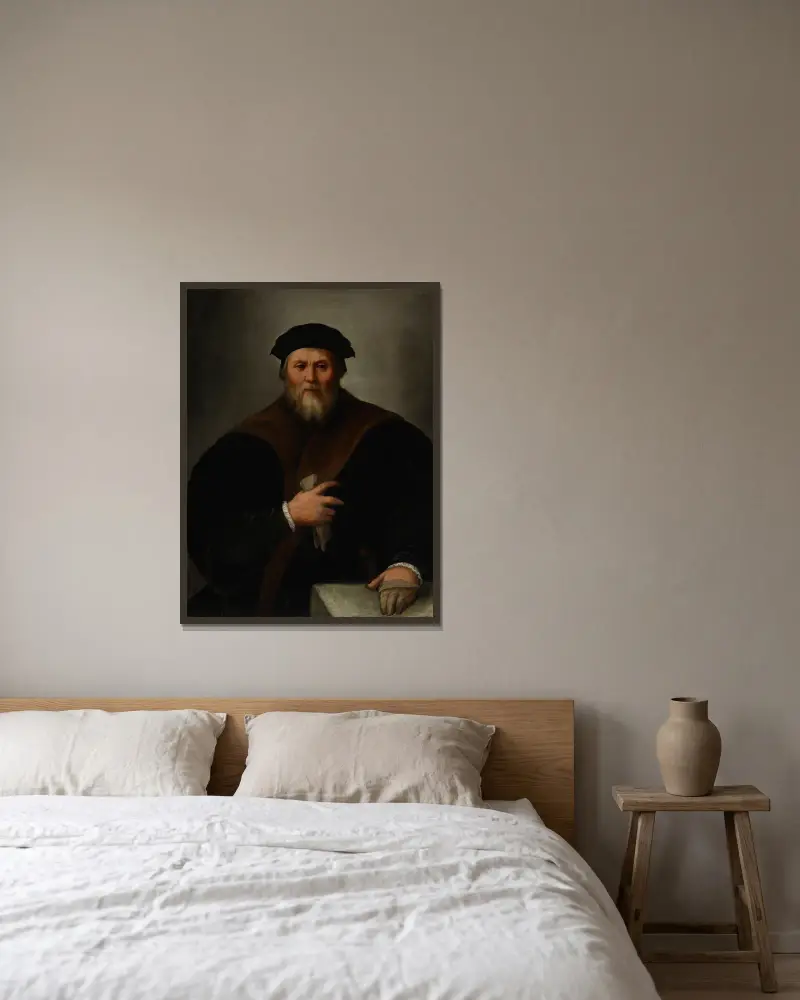 Portrait of a gentleman – nr 2 av Dosso Dossi inramad på en vägg