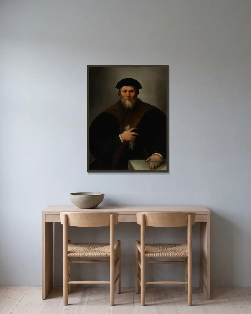 Portrait of a gentleman – nr 2 av Dosso Dossi inramad på en vägg