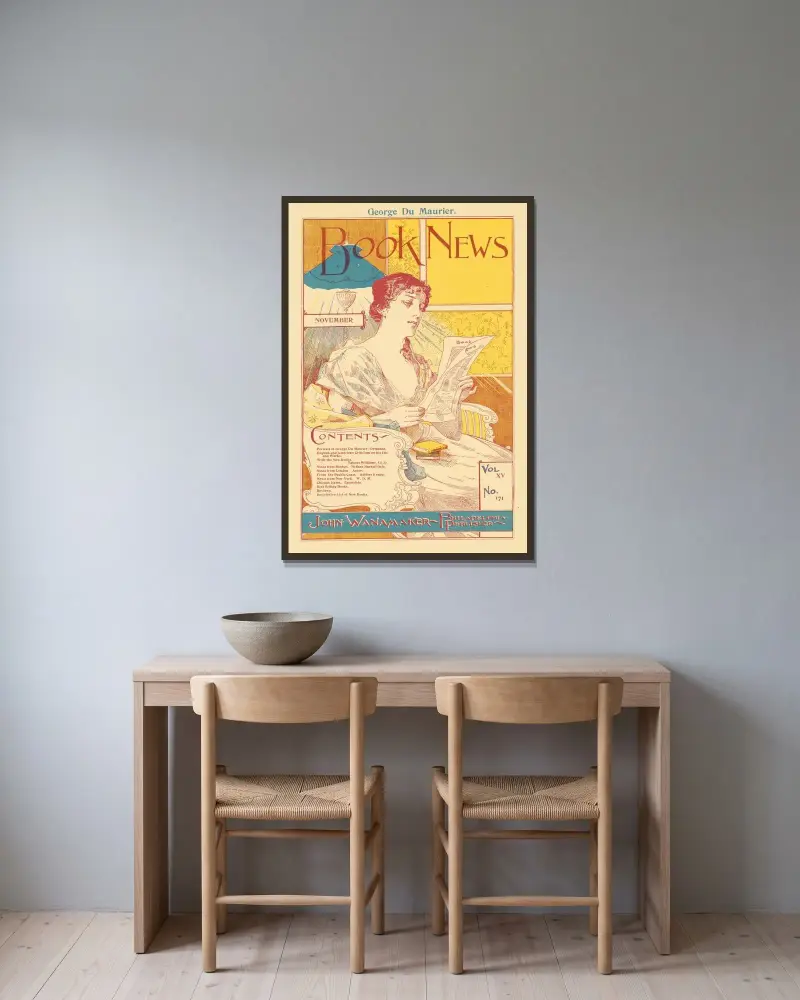 Boknyheter (november) Vol. XV No. 171 av George Du Maurier inramad på en vägg