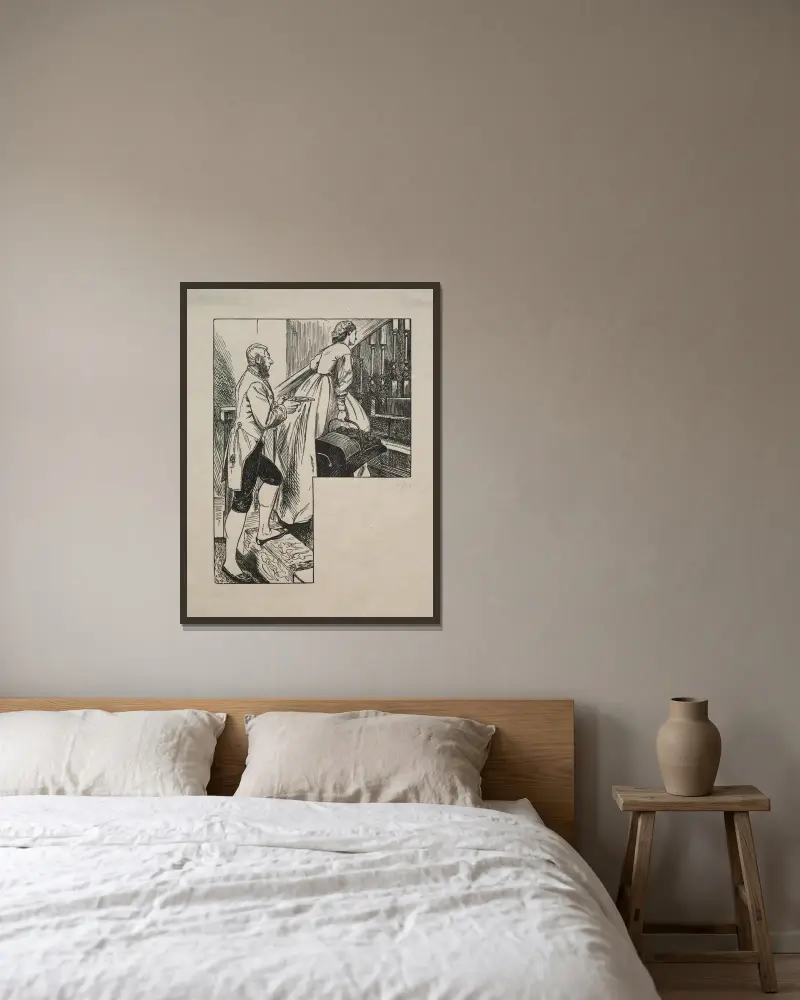 Housekeeping in Belgravia av George Du Maurier inramad på en vägg