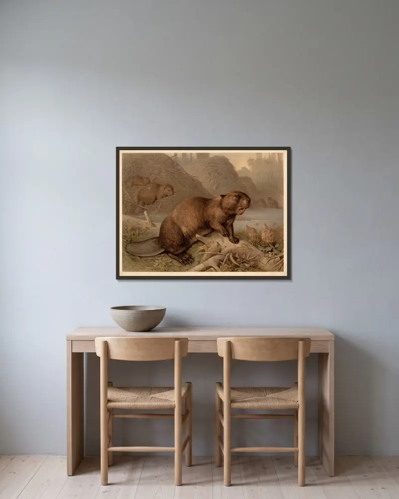 Biber (Castor fiber) von F. E. Wachsmuth gerahmt an einer Wand