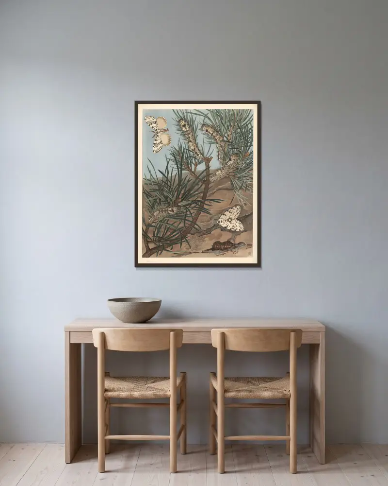 Schwarze Bögen (Nonne) von F. E. Wachsmuth gerahmt an einer Wand