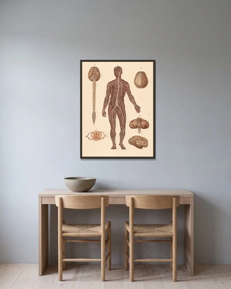 Nervensystem und Herz von F. E. Wachsmuth gerahmt an einer Wand