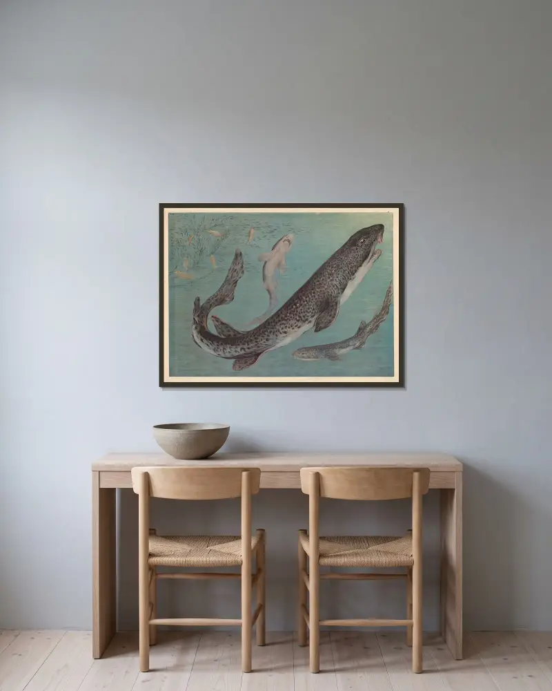 Shark av F. E. Wachsmuth inramad på en vägg