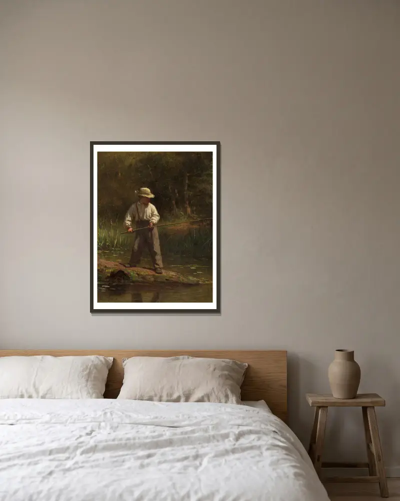 Junge beim Fischen von Eastman Johnson gerahmt an einer Wand
