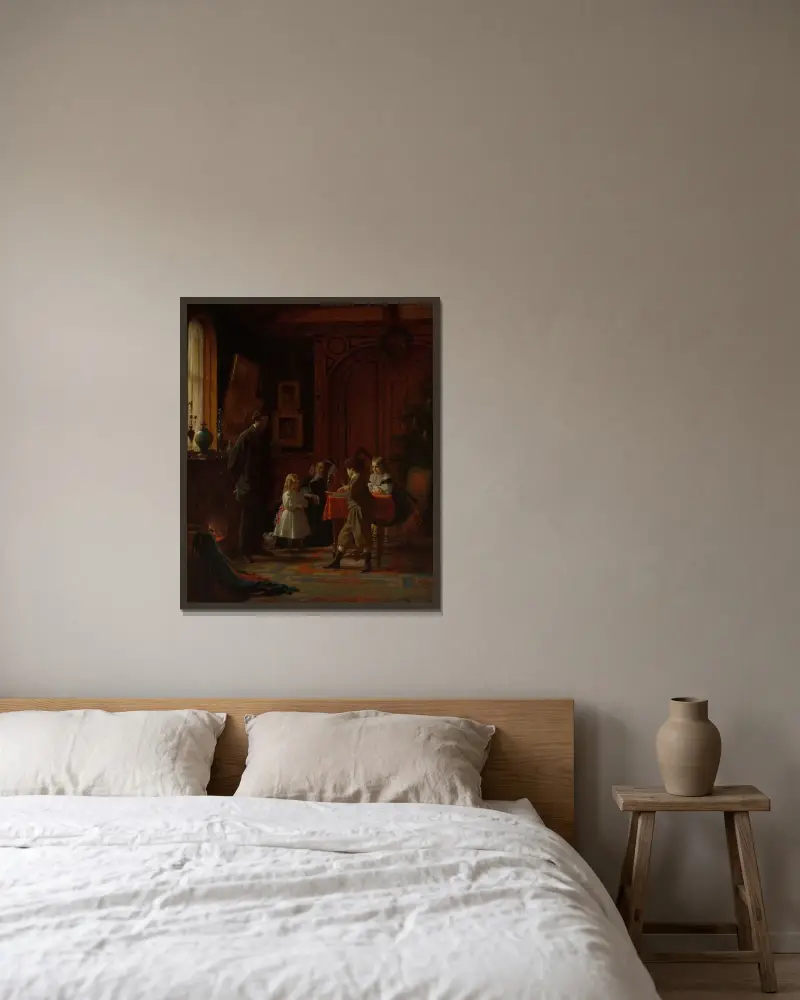Julen – familjen Blodgett av Eastman Johnson inramad på en vägg