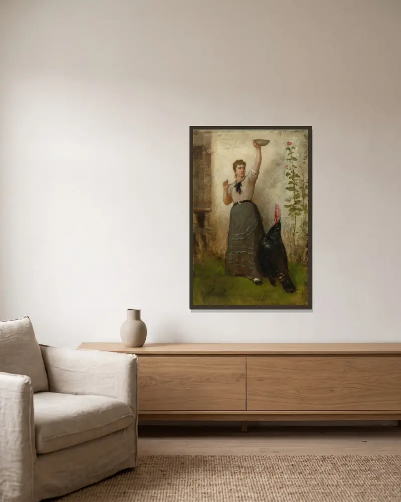 Matning av kalkonen av Eastman Johnson inramad på en vägg