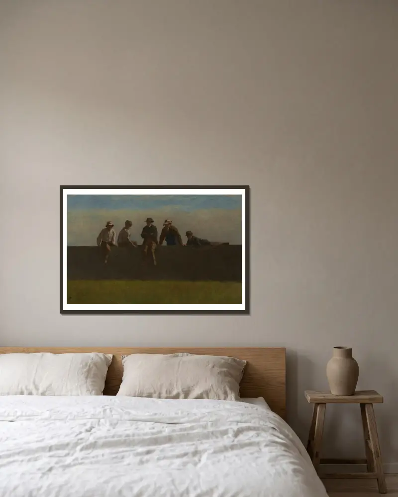 Fünf Jungen auf einer Mauer von Eastman Johnson gerahmt an einer Wand