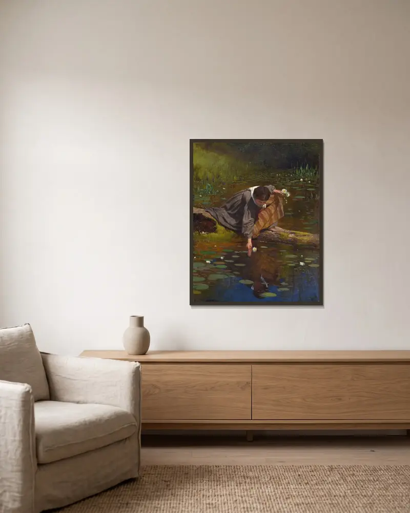 Lilien pflücken von Eastman Johnson gerahmt an einer Wand