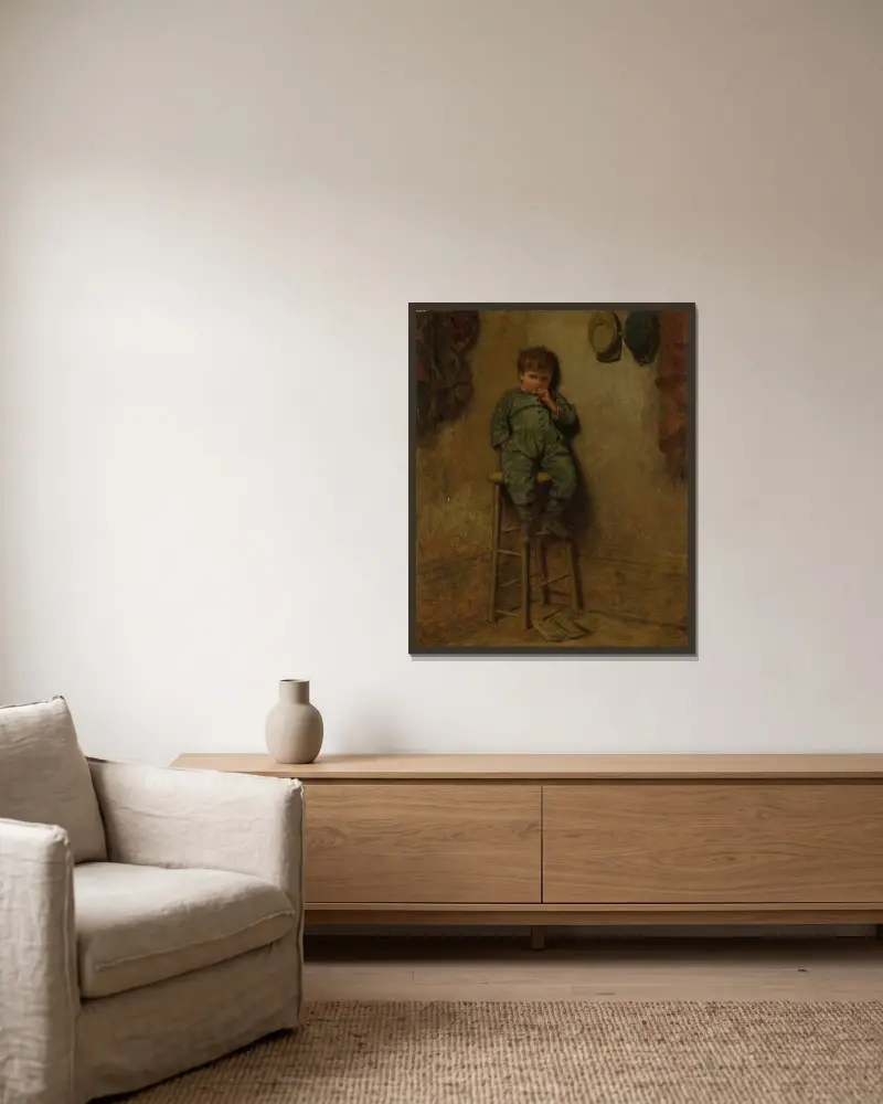 Liten pojke på pall av Eastman Johnson inramad på en vägg