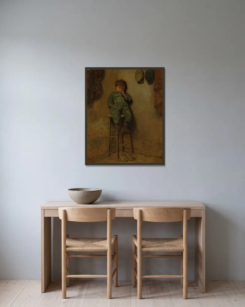 Liten pojke på pall av Eastman Johnson inramad på en vägg