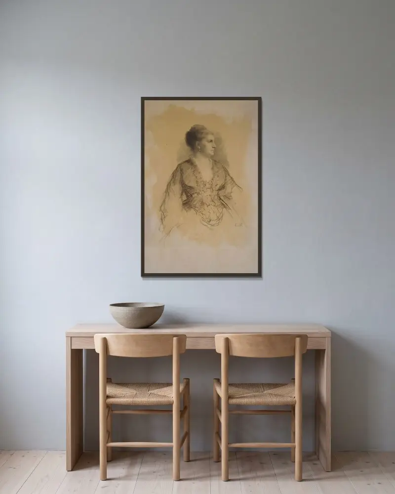 Porträtt av en kvinna av Eastman Johnson inramad på en vägg