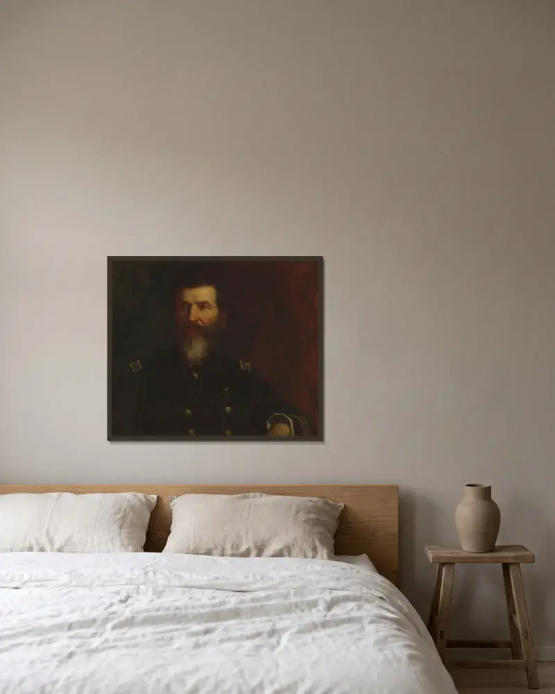 Porträtt av Commodore Philip Carrigan Johnson, Jr. av Eastman Johnson inramad på en vägg