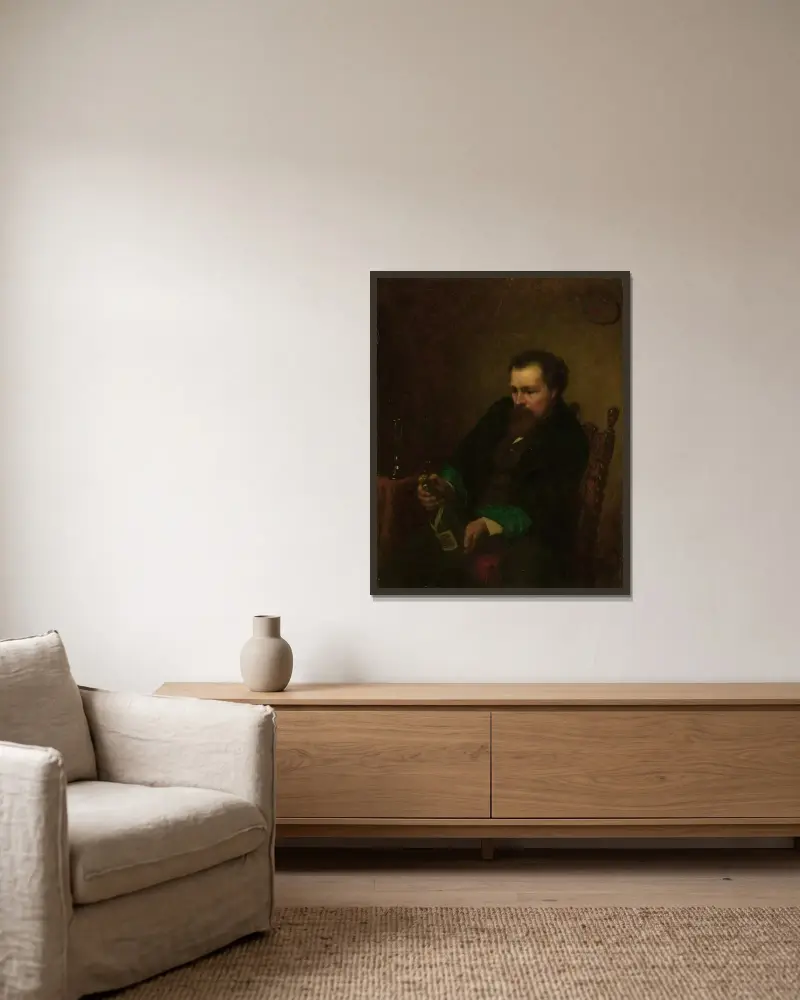 Självporträtt av Eastman Johnson inramad på en vägg