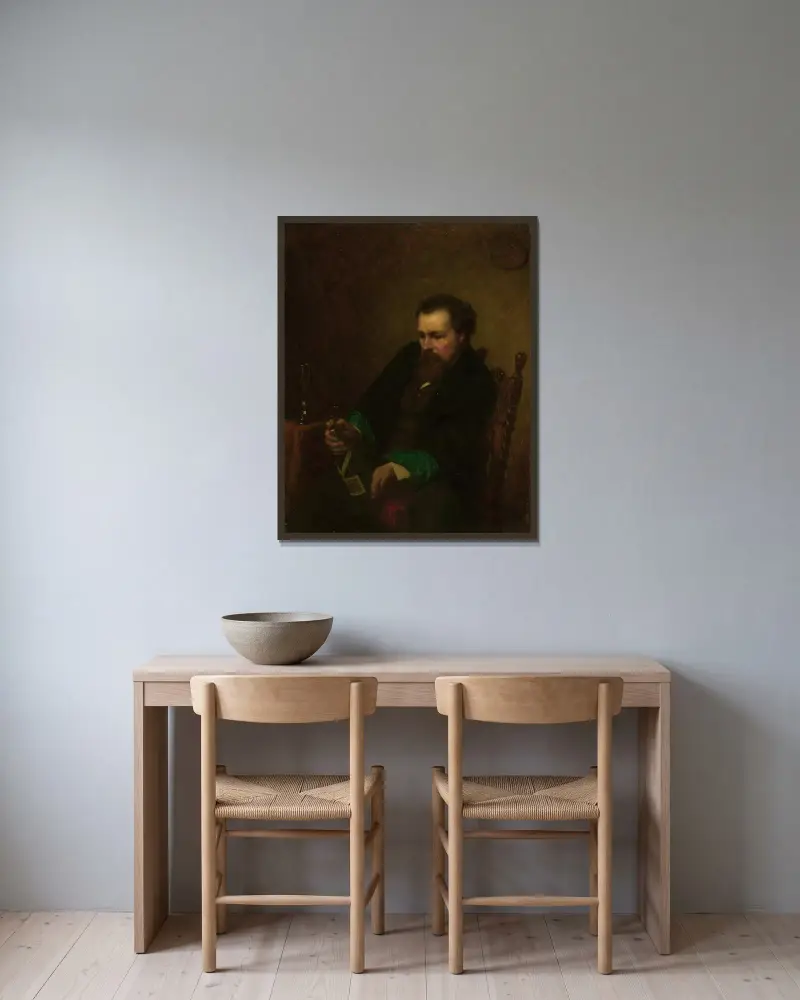 Självporträtt av Eastman Johnson inramad på en vägg