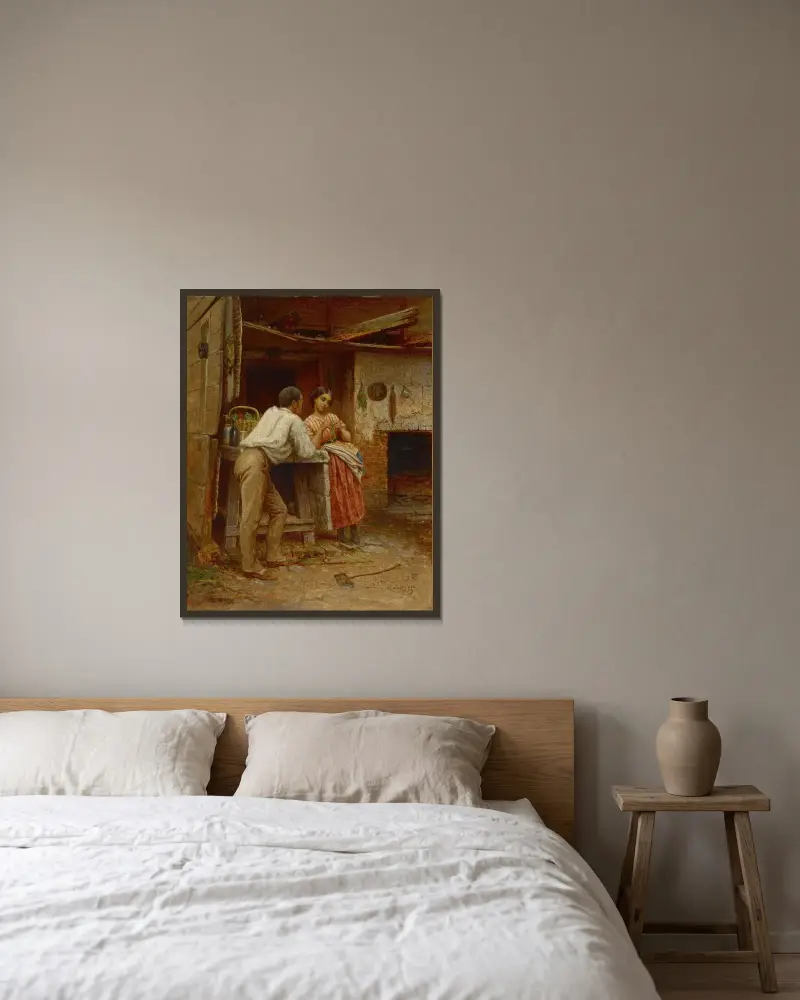 Södra uppvaktning av Eastman Johnson inramad på en vägg