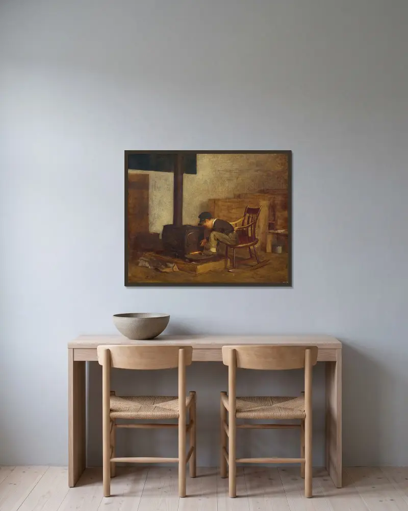 Den unge lärdomen av Eastman Johnson inramad på en vägg