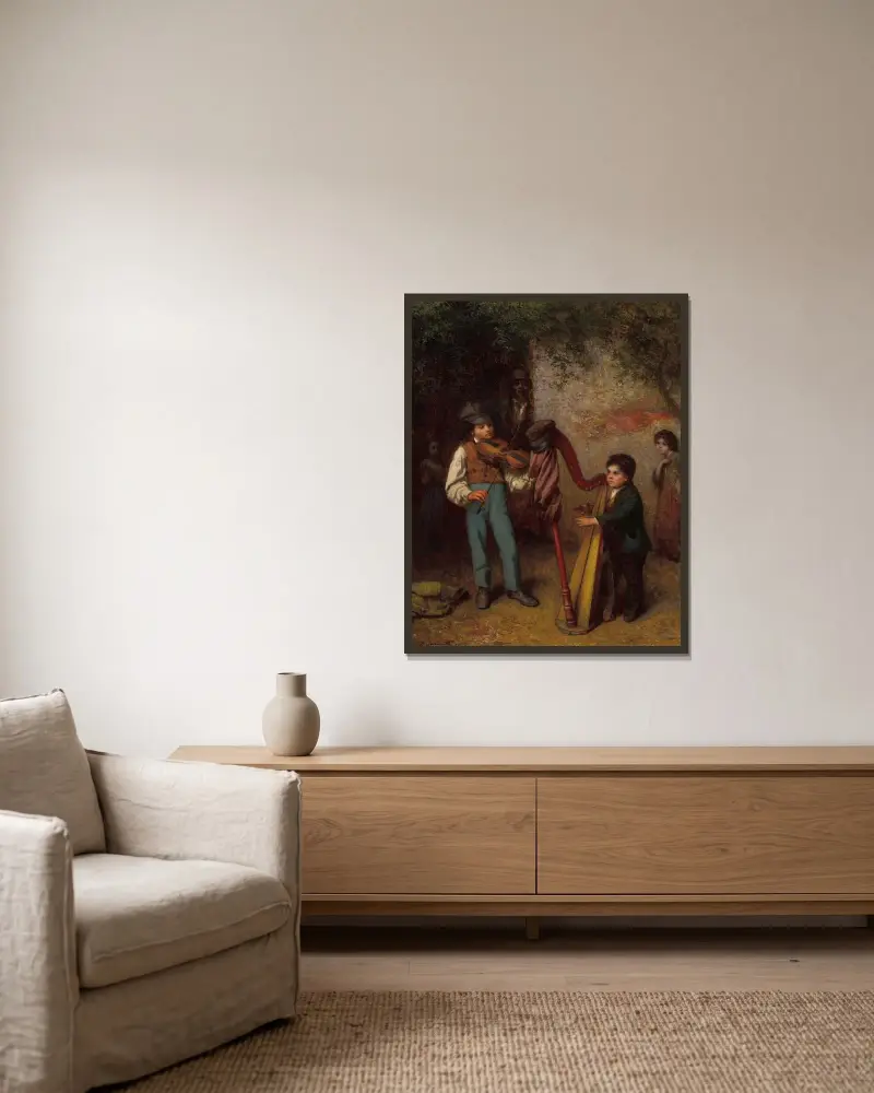 De unga musikerna av Eastman Johnson inramad på en vägg