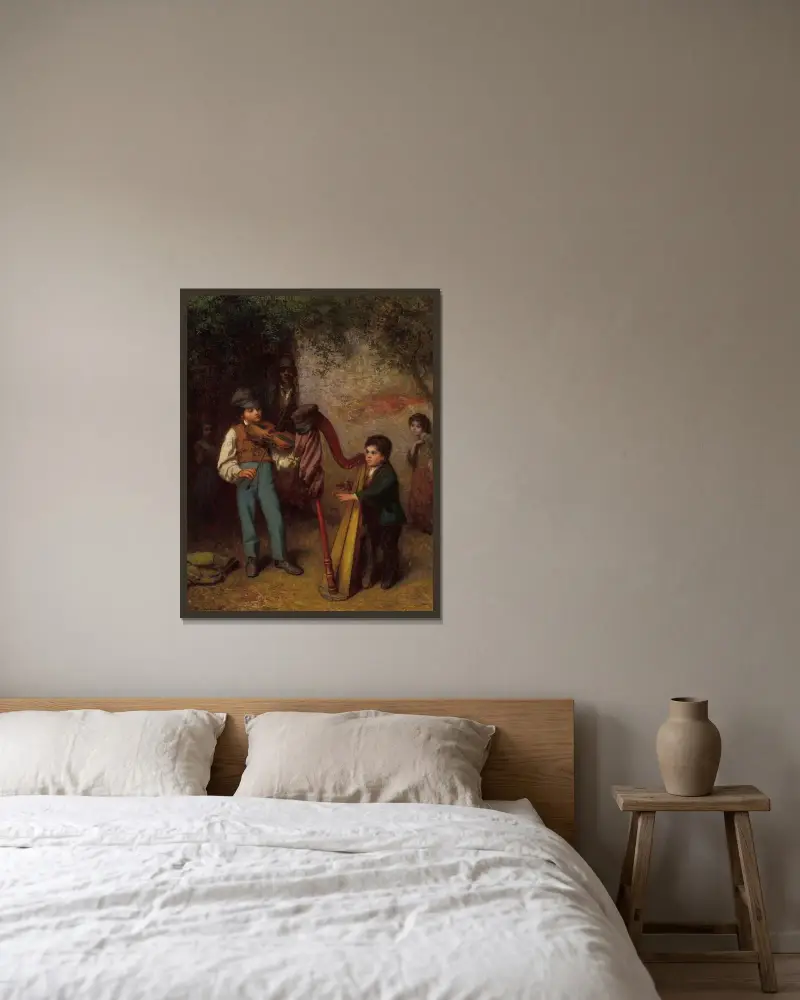 De unga musikerna av Eastman Johnson inramad på en vägg