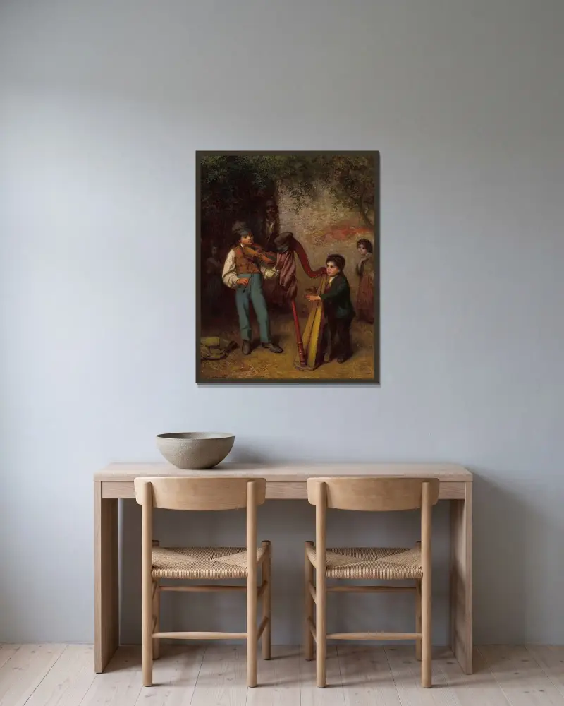 De unga musikerna av Eastman Johnson inramad på en vägg