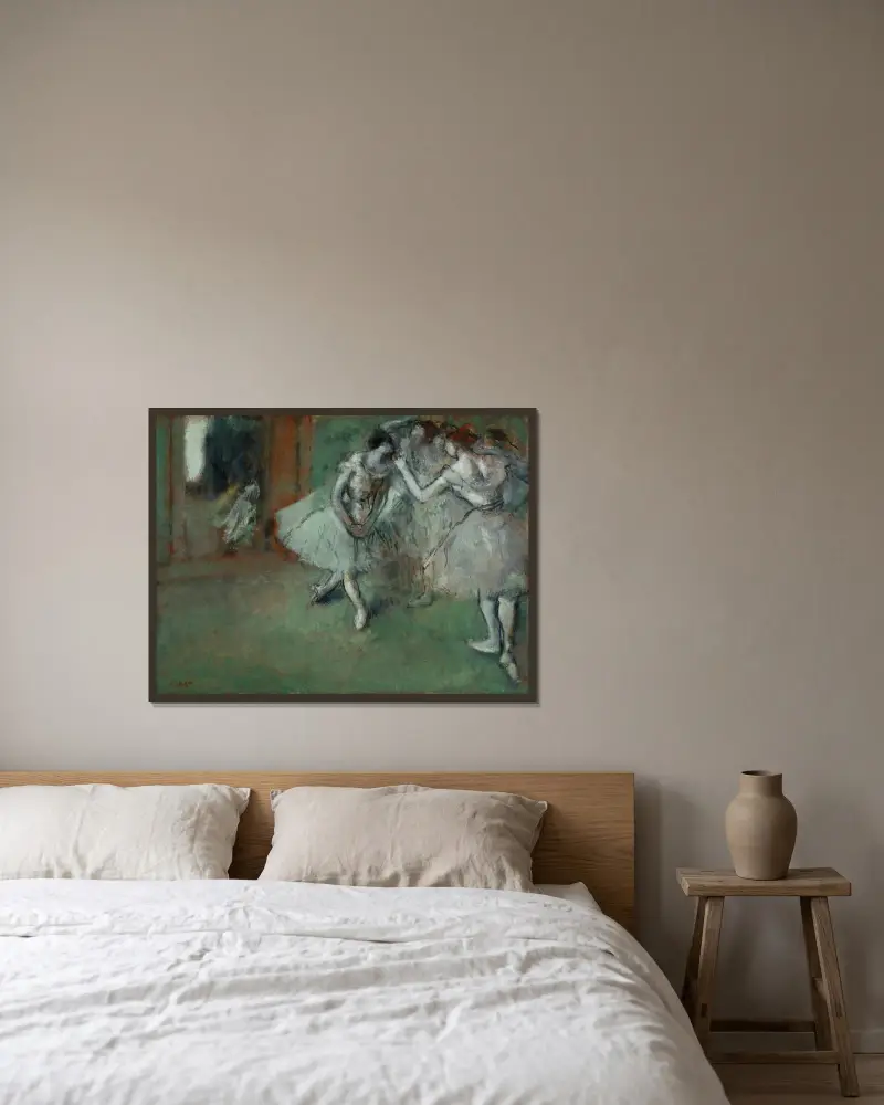 A Group Of Dancers av Edgar Degas inramad på en vägg