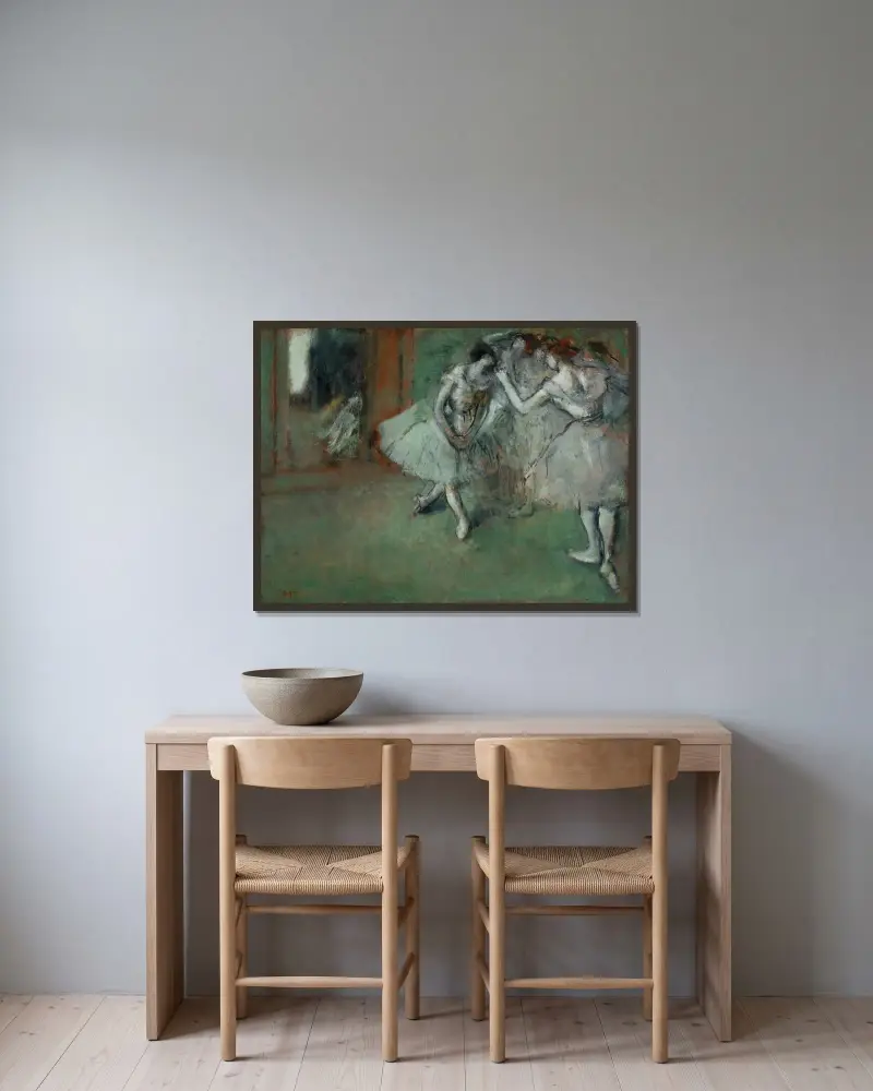 A Group Of Dancers av Edgar Degas inramad på en vägg