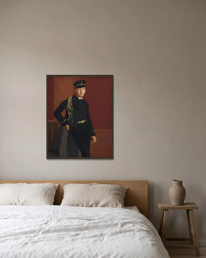 Achille De Gas in the Uniform of a Cadet av Edgar Degas inramad på en vägg