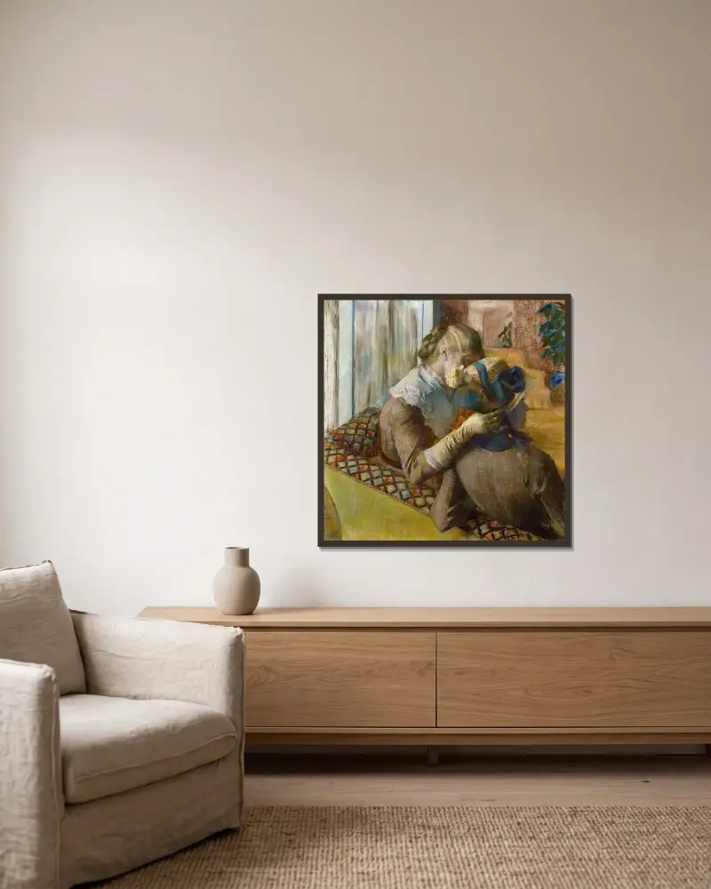 Bei der Modistin, 1881 von Edgar Degas gerahmt an einer Wand