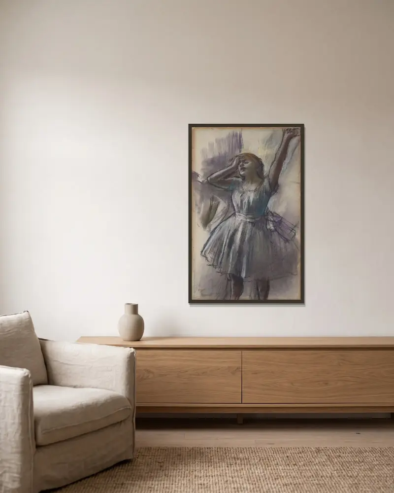 Tanečnice se protahuje, Edgar Degas v rámu na stěně