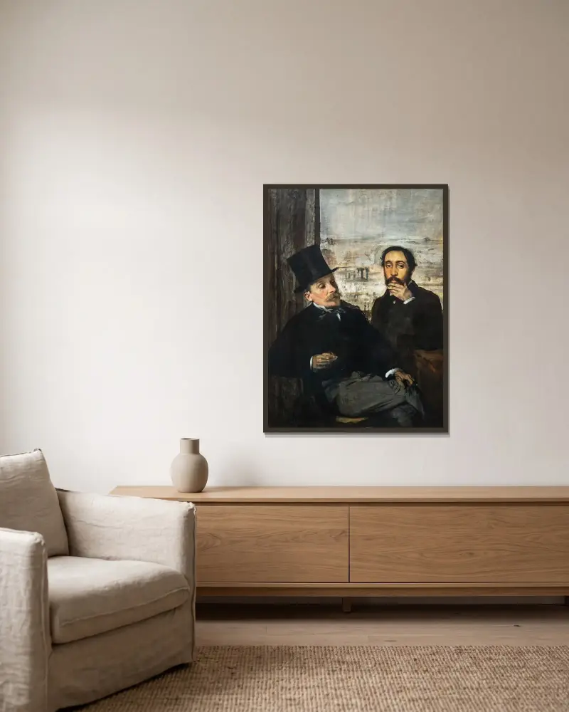 Degas and Évariste de Valernes av Edgar Degas inramad på en vägg