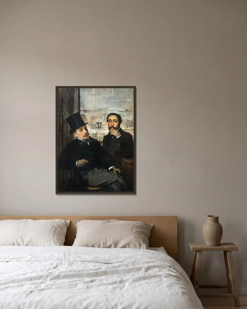 Degas and Évariste de Valernes av Edgar Degas inramad på en vägg