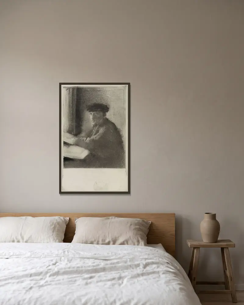 Gravören Joseph Tourny, i halvfigur av Edgar Degas inramad på en vägg