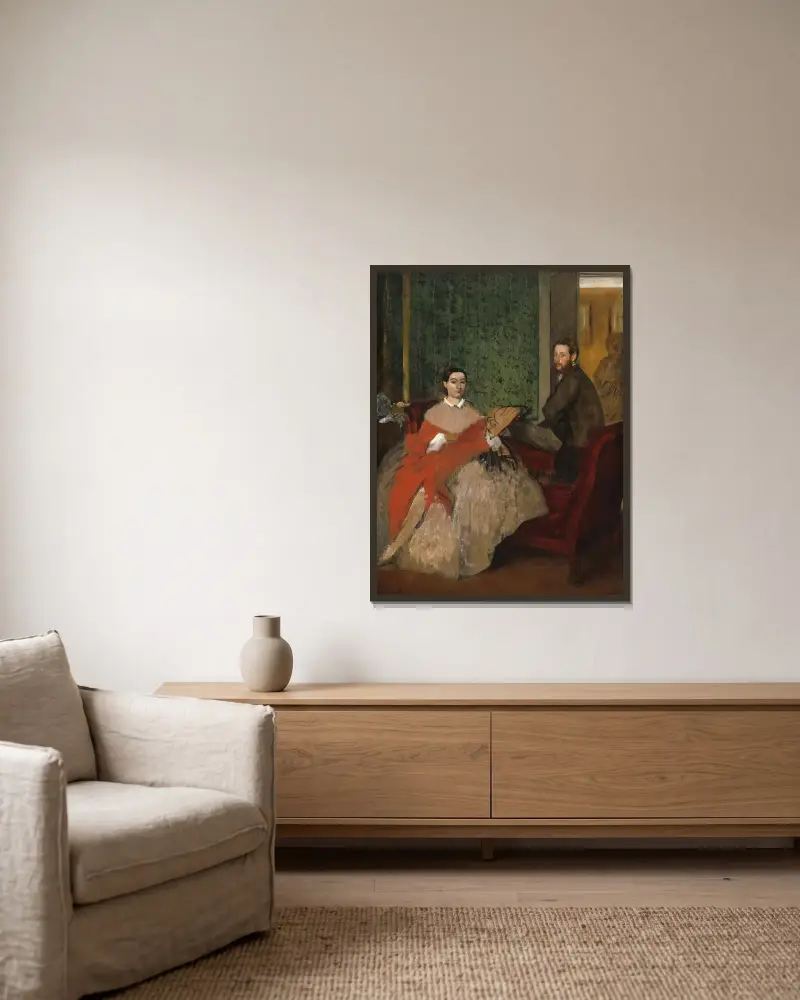 Edmondo and Thérèse Morbilli av Edgar Degas inramad på en vägg