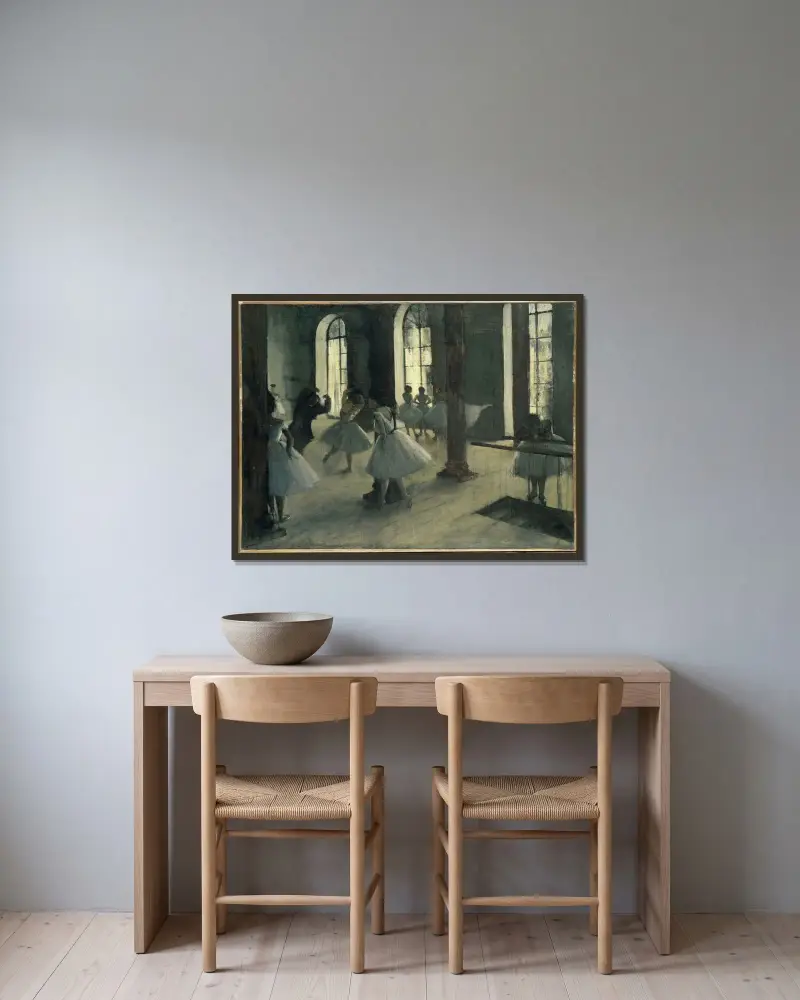 La Répétition Au Foyer De La Danse av Edgar Degas inramad på en vägg