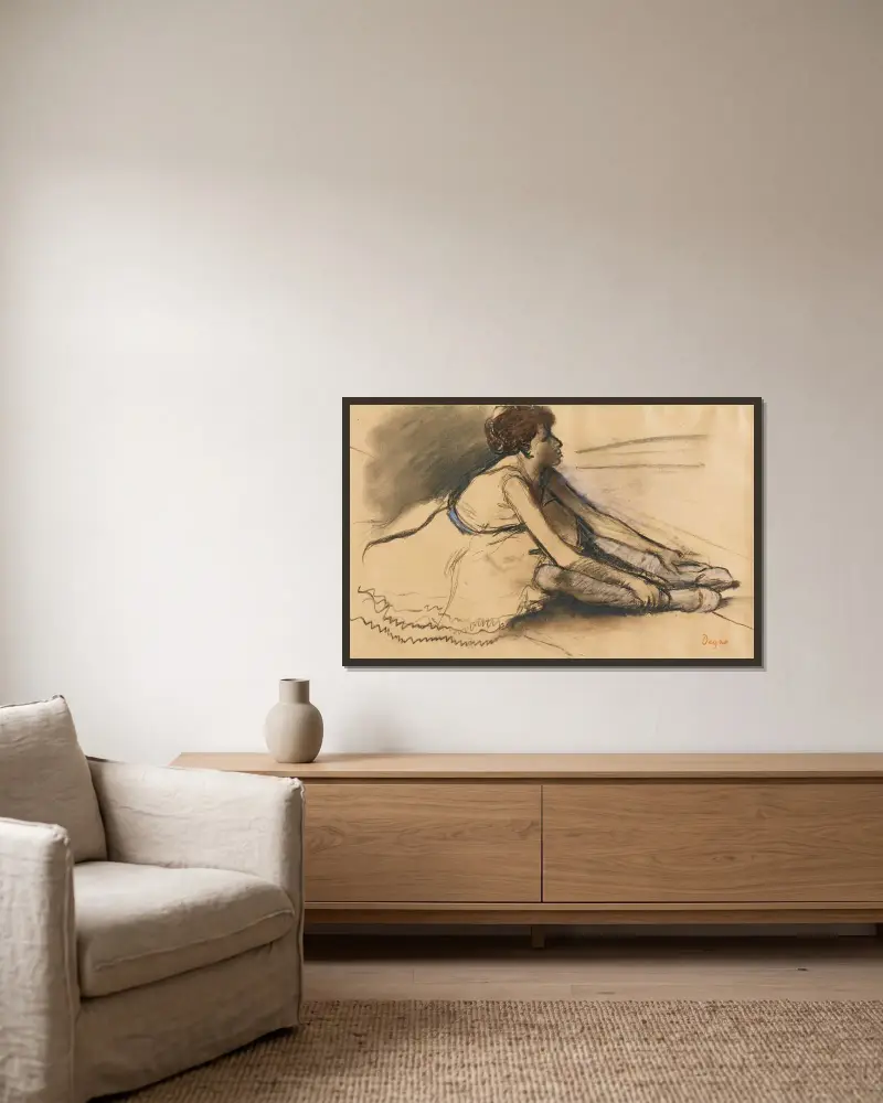 Le Repos De La Danseuse av Edgar Degas inramad på en vägg