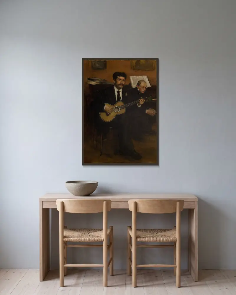 Lorenzo Pagans And Auguste De Gas av Edgar Degas inramad på en vägg
