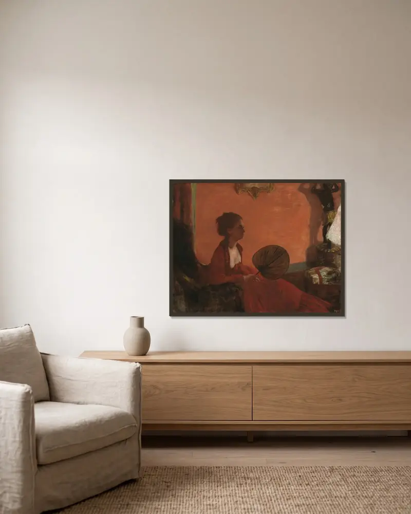 Madame Camus von Edgar Degas gerahmt an einer Wand